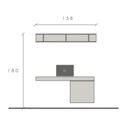 Parete attrezzata sospesa 138x180h cm bianco lucido rovere chiaro Sunset 1048