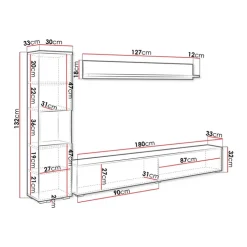 Parete attrezzata sospesa 210x130h cm bianco lucido Lamia