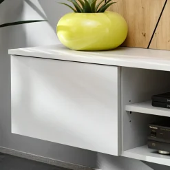 Parete attrezzata sospesa 160x120h cm pannello effetto geometrico grigio perla rovere Luvox