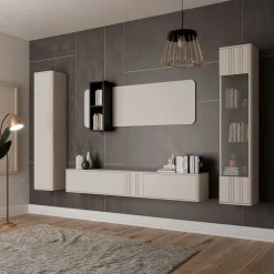 Parete attrezzata sospesa 272x200h cm moderna beige cashmere Bellagio 1