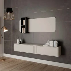 Parete attrezzata sospesa 190x130h cm moderna beige cashmere Bellagio 6