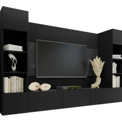 Parete attrezzata sospesa 260x150h cm con colonne nero cannettato effetto marmo Ilaria