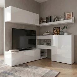 Parete attrezzata 260x167h cm angolare bianco lucido Oslo