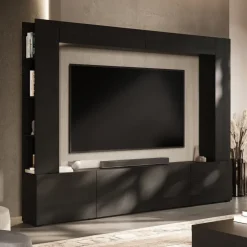 Parete attrezzata 261x194h cm 5 ante a ribalta nero grafite Arkansas