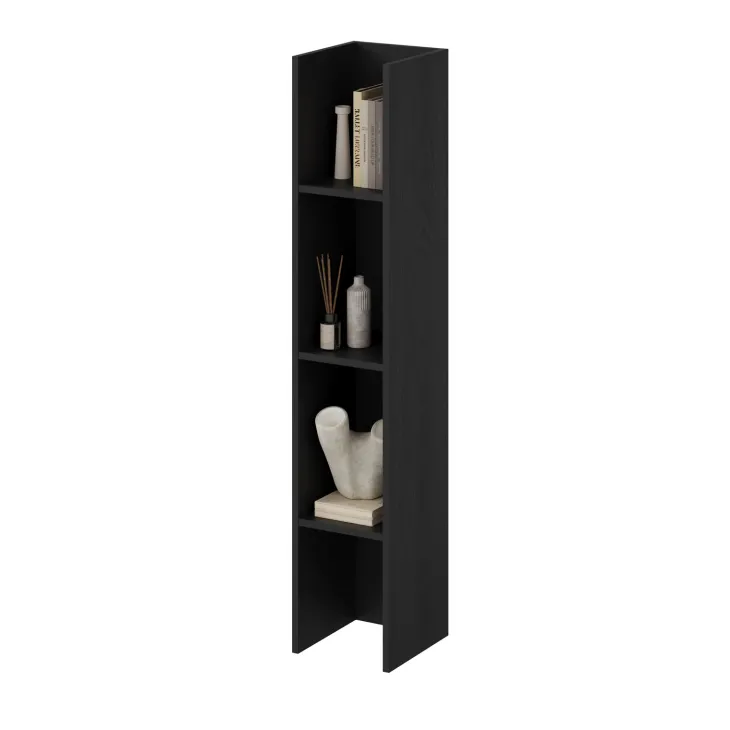 Parete attrezzata 261x194h cm 5 ante a ribalta e libreria 3 ripiani nero grafite Arkansas