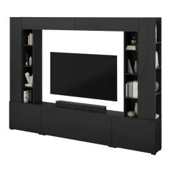 Parete attrezzata 261x194h cm 5 ante a ribalta e 2 librerie a 3 ripiani nero grafite Arkansas