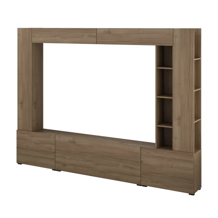 Parete attrezzata 261x194h cm 5 ante a ribalta e libreria 3 ripiani noce Arkansas