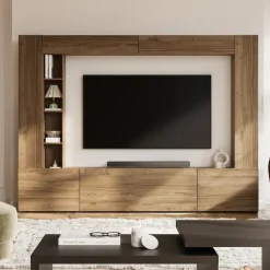 Parete attrezzata 261x194h cm 5 ante a ribalta e libreria 3 ripiani noce Arkansas
