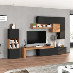 Parete attrezzata 350x200h cm antracite rovere Block 1