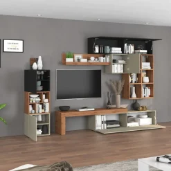 Parete attrezzata 350x200h cm antracite tortora rovere Block 3