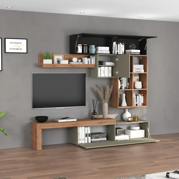 Parete attrezzata 270x200h cm antracite tortora rovere Block 4