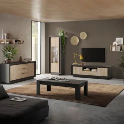 Parete attrezzata 180x200h cm antracite rovere chiaro Deluxe