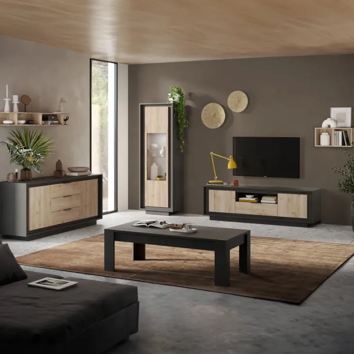 Parete attrezzata 180x200h cm antracite rovere chiaro Deluxe