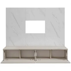 Parete attrezzata 180x155h cm beige cashmere pannello bianco effetto marmo Paula