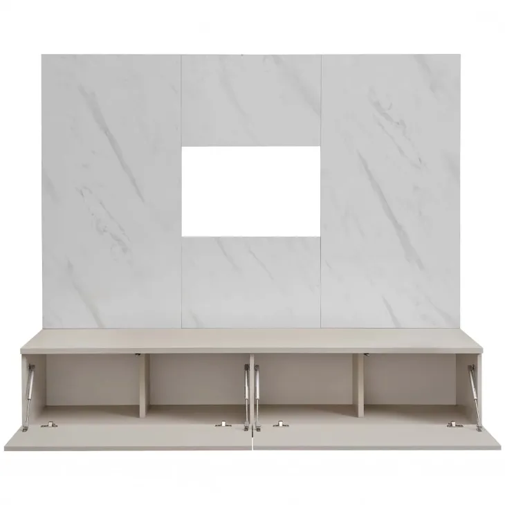 Parete attrezzata 180x155h cm beige cashmere pannello bianco effetto marmo Paula
