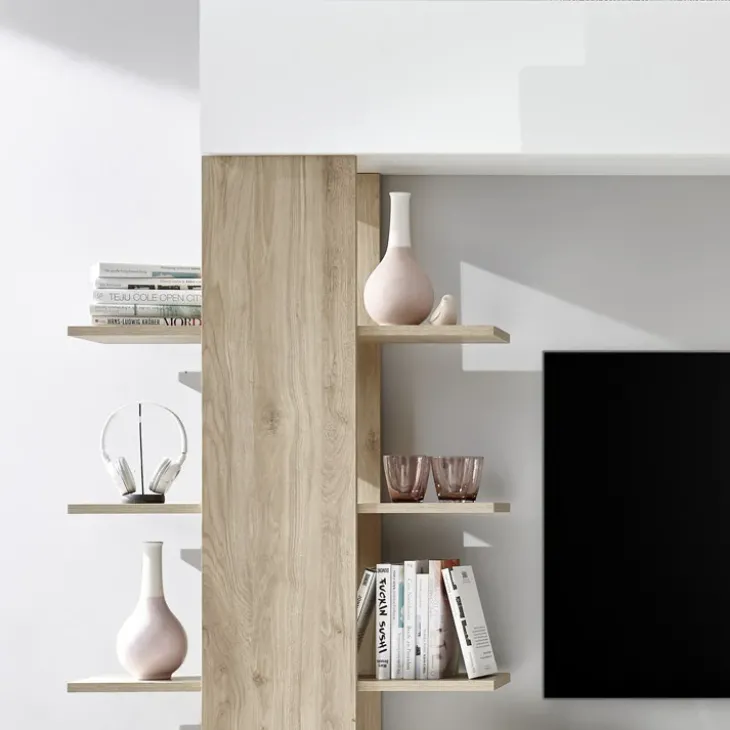 Parete attrezzata 285x187h cm bianco lucido e opaco rovere Steppi 2