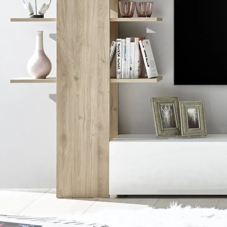 Parete attrezzata 285x187h cm bianco lucido e opaco rovere Steppi 2
