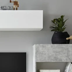 Parete attrezzata 285x187h cm bianco lucido e opaco cemento Steppi 2