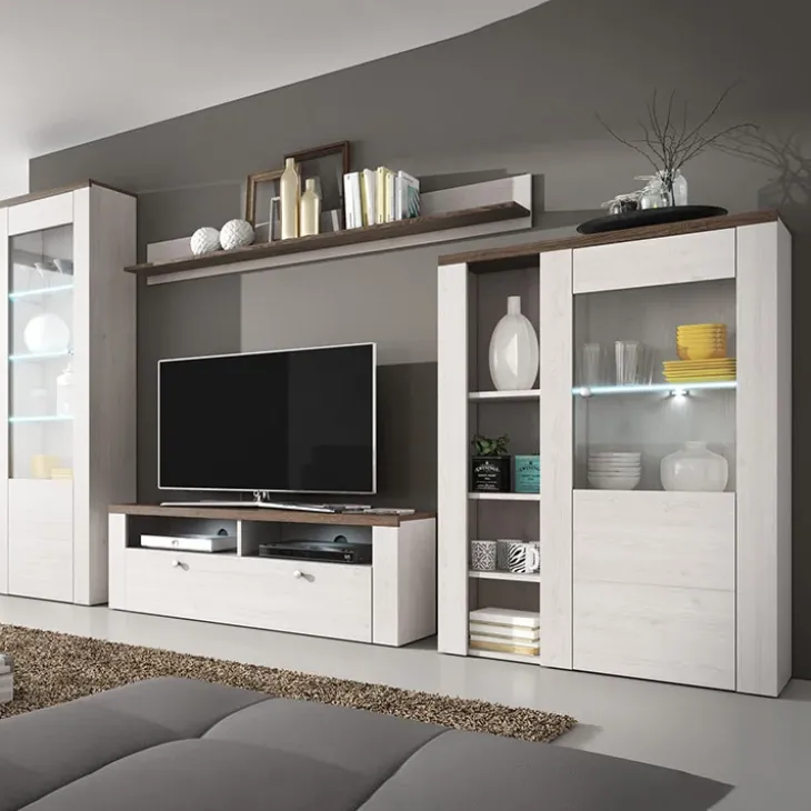 Parete attrezzata 325x206h cm bianco frassinato rovere Paloma 2