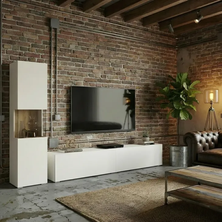 Parete attrezzata 226x140h cm bianco rovere Fusion 1