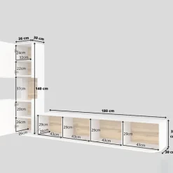 Parete attrezzata 226x140h cm bianco rovere Fusion 1