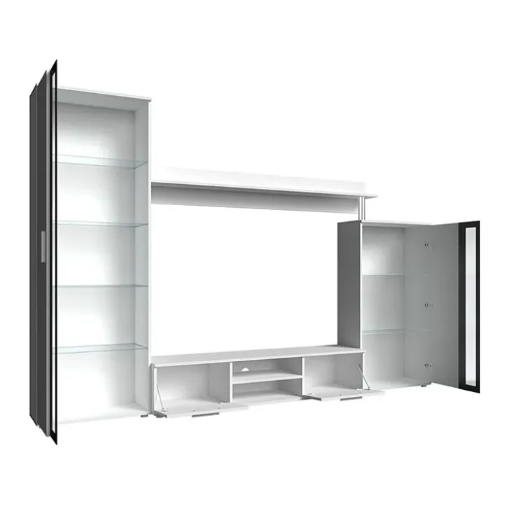 Parete attrezzata 256x182h cm bianco nero Newcastle