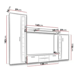 Parete attrezzata 256x182h cm bianco nero Newcastle