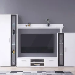 Parete attrezzata 256x182h cm bianco nero Newcastle