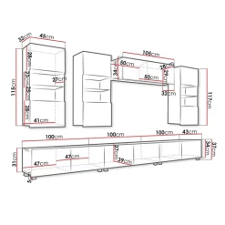 Parete attrezzata 300x190h cm bianco lucido Mons 2