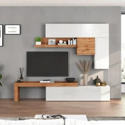 Parete attrezzata 270x200h cm bianco lucido rovere Block 2
