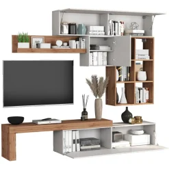 Parete attrezzata 270x200h cm bianco lucido rovere Block 4