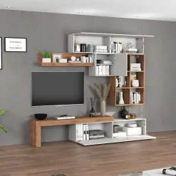 Parete attrezzata 270x200h cm bianco lucido rovere Block 4