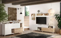 Parete attrezzata 241x176h cm bianco lucido rovere chiaro Witty