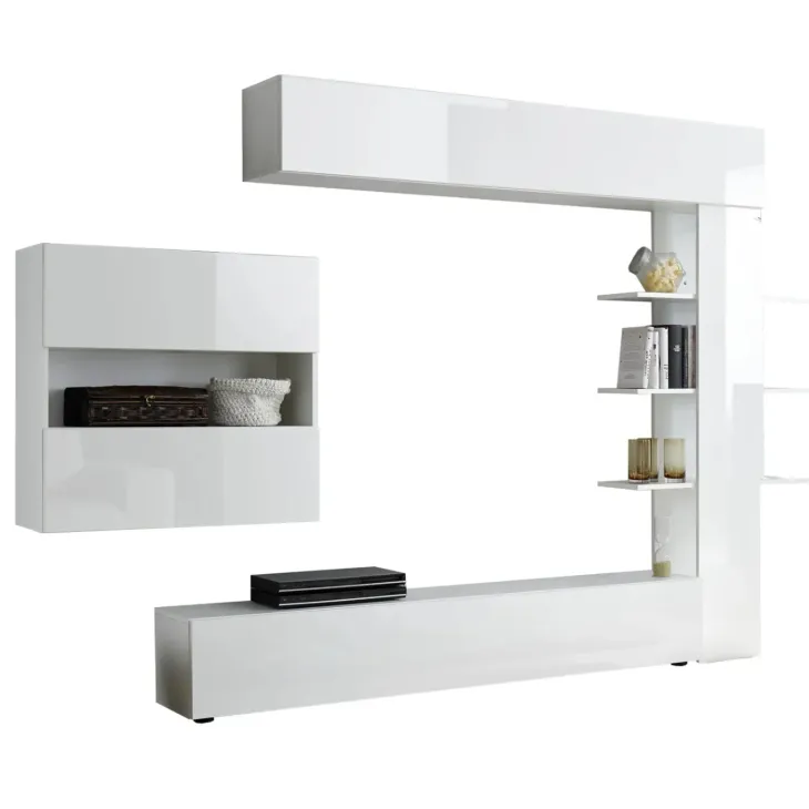Parete attrezzata 285x187h cm bianco lucido e opaco Steppi 2