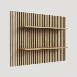 Parete attrezzata 276x265h cm con pannello cannettato ossido marrone rovere chiaro Sunset Decor 1036