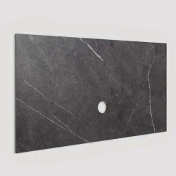 Parete attrezzata 330x220h cm con pannello cannettato beige rovere scuro nero effetto marmo Sunset Decor 1043