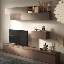 Parete attrezzata 276x190h cm design moderno tortora marrone rovere Sunset 42