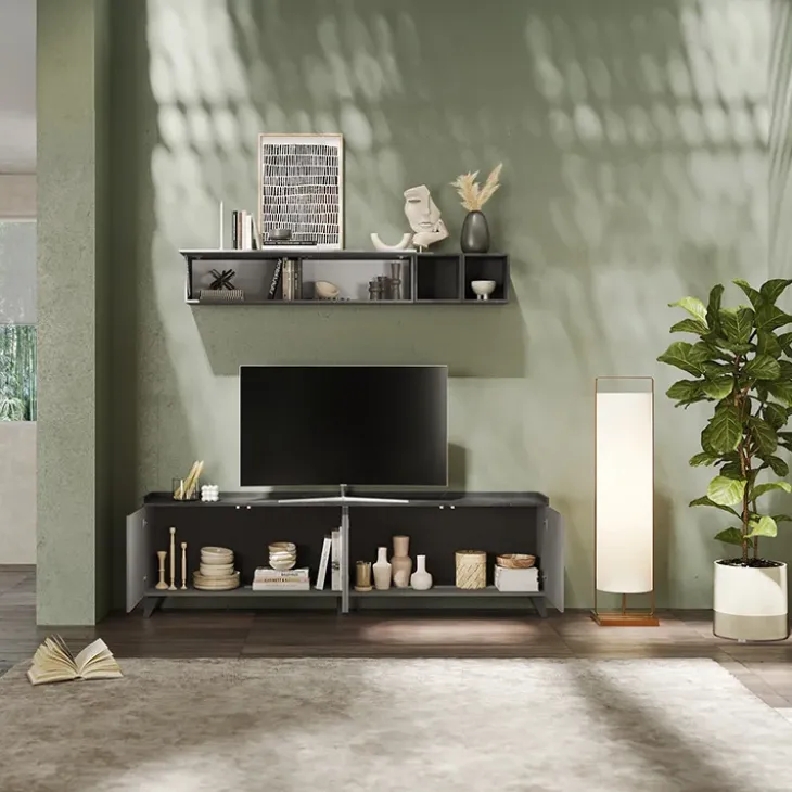 Parete attrezzata 241x165h cm grigio scuro antracite Jonson