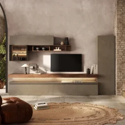Parete attrezzata 331x186h cm marrone bronzo rovere scuro Sunset 1025