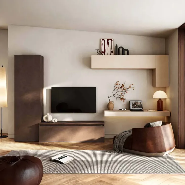 Parete attrezzata 330x186h cm marrone bronzo beige Sunset 1047