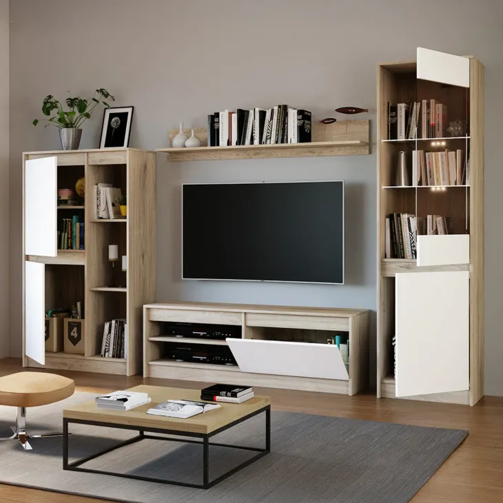 Parete attrezzata 260x181h cm mobile tv bianco rovere sonoma Himal