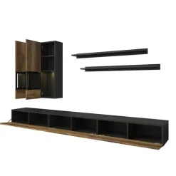 Parete attrezzata 270x176h cm moderna noce antico nero frassinato Emotion Gihome®