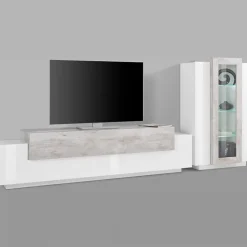 Parete attrezzata 290x121h cm moderna bianco lucido cemento Milos Gihome®