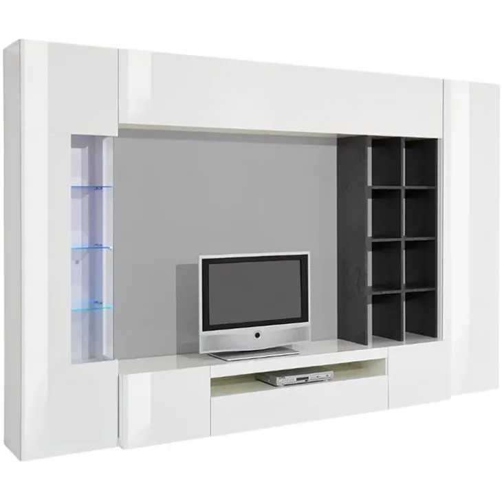Parete attrezzata 290x192h cm moderna bianco lucido Zenith