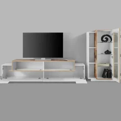Parete attrezzata 290x121h cm moderna bianco lucido acero Milos Gihome®