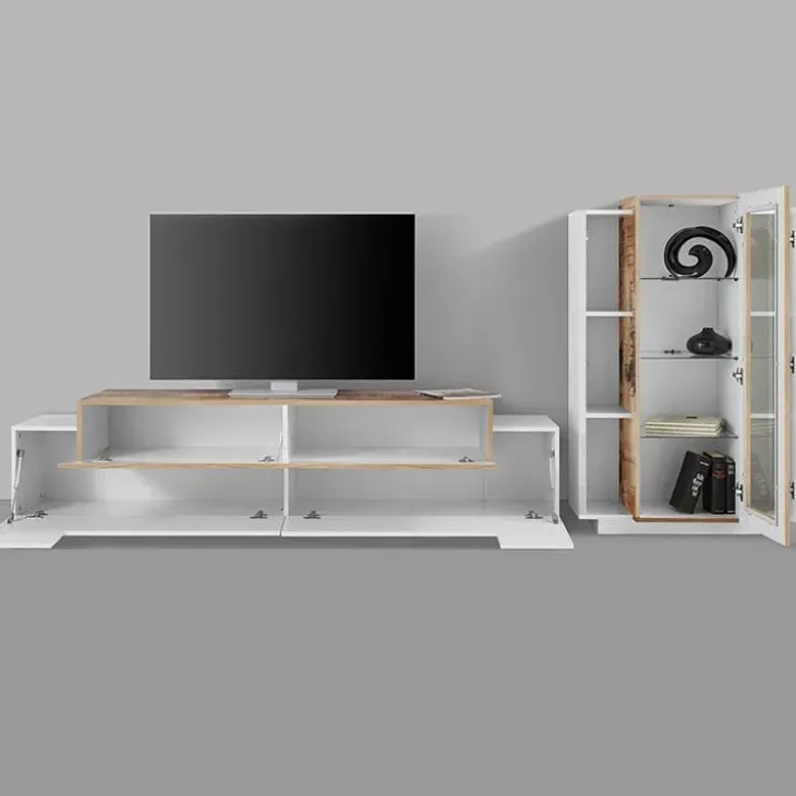 Parete attrezzata 290x121h cm moderna bianco lucido acero Milos Gihome®