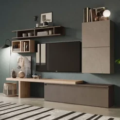 Parete attrezzata 260x190h cm moderna tortora marrone rovere chiaro Sunset 2