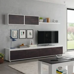 Parete attrezzata 200x145h cm moderna soggiorno bianco opaco ossido Itaca