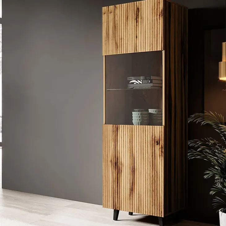 Parete attrezzata 290x183h cm moderna cannettato quercia Essence