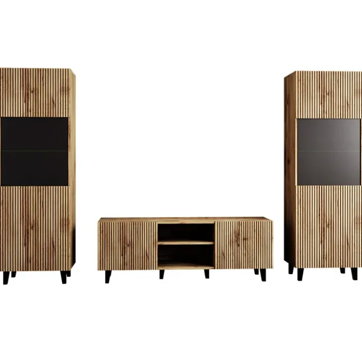 Parete attrezzata 290x183h cm moderna cannettato quercia Essence